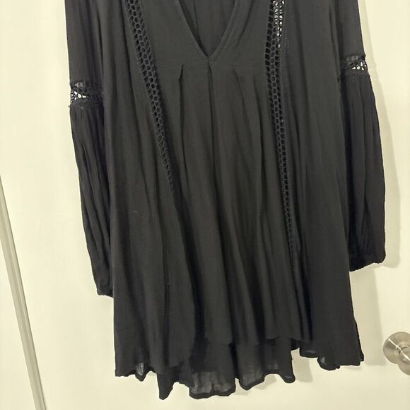 FREE PEOPLE Black Just the Two of Us Crochet Lace Inset High Low Tunic Top XS - Picture 12 of 15